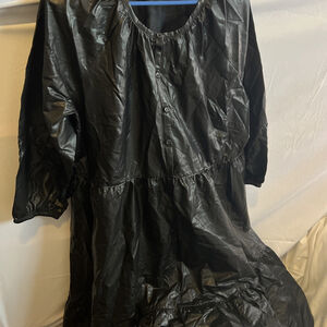 Chicos Faux Leather Black  Tiered Button Up Dress Size 2 NWOT W/ Pockets